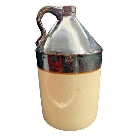 Accents | Stoneware Crock Primitive Finger Loop Jug Beige Brown Marked ...